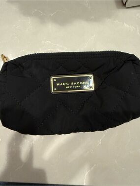 Marc Jacobs Black Quilted Cosmetic Pouch with Gold Plaque